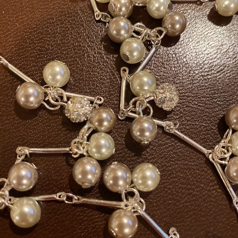 Silver Necklace - bar link, studded with pearls - Picture 2 of 3